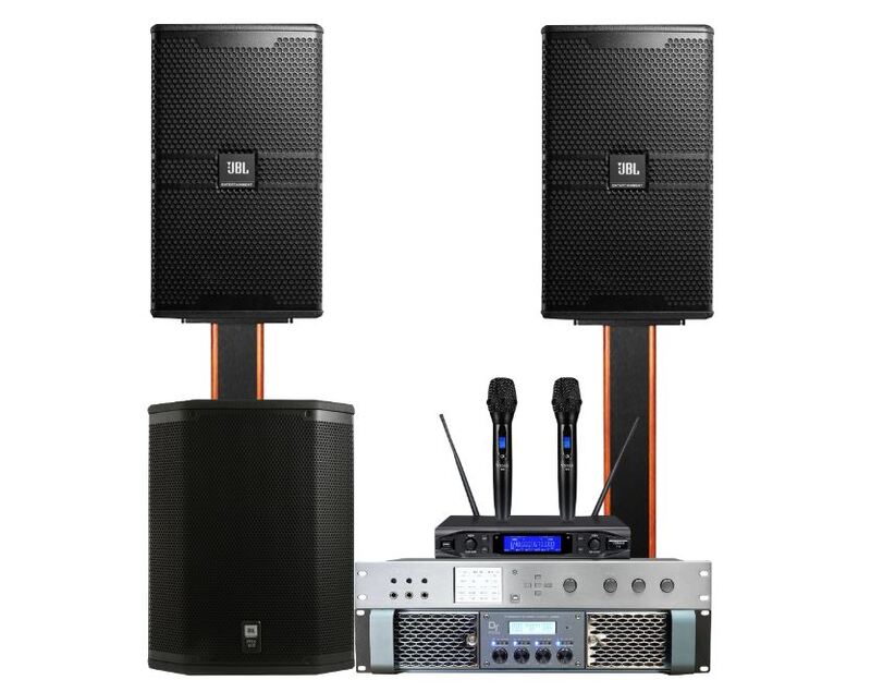 Dàn Karaoke gia đình VM-GD041: loa JBL KP4012G2, micro Vatasa T10, vang số Vatasa V8pro, cục đẩy công suất DT Lion406 và Loa Sub Hơi JBL PRX 418S.