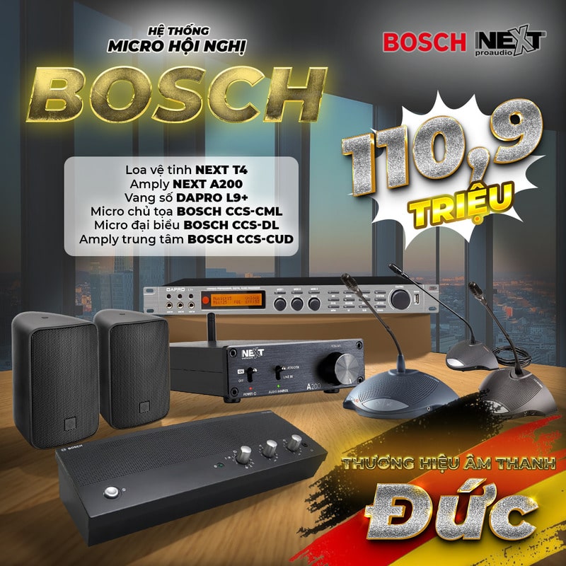 Hệ thống âm thanh phòng họp VM 01 (6 micro Bosch + 4 loa Next)